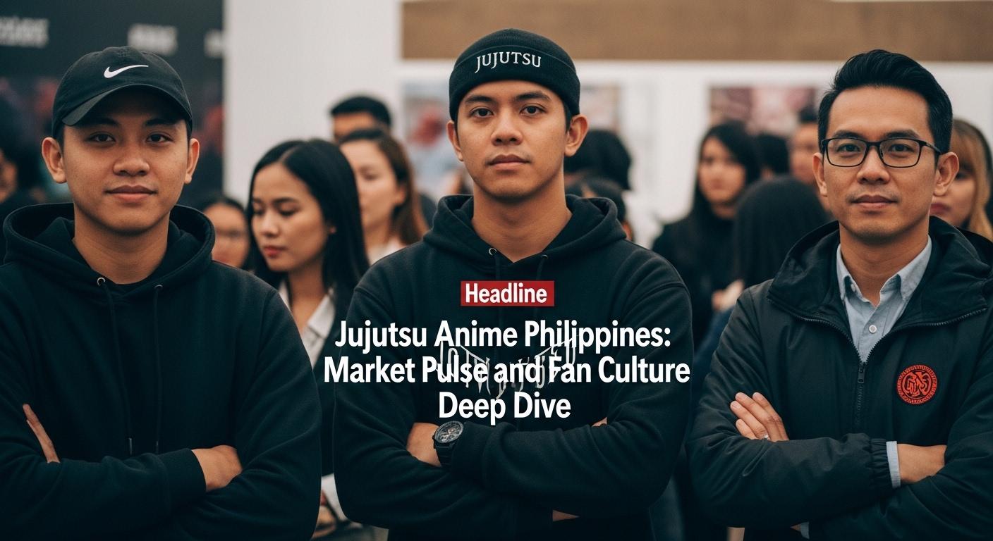 Filipino anime fans discussing jujutsu Kaisen-like trends in a vibrant city setting