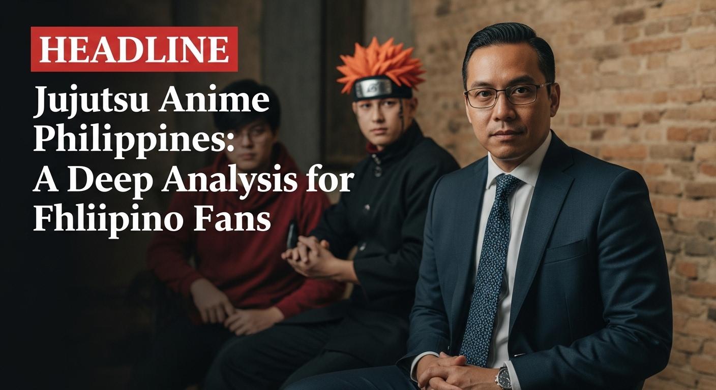 Filipino anime fans watching Jujutsu Kaisen on a streaming device with a Manila skyline at dusk.