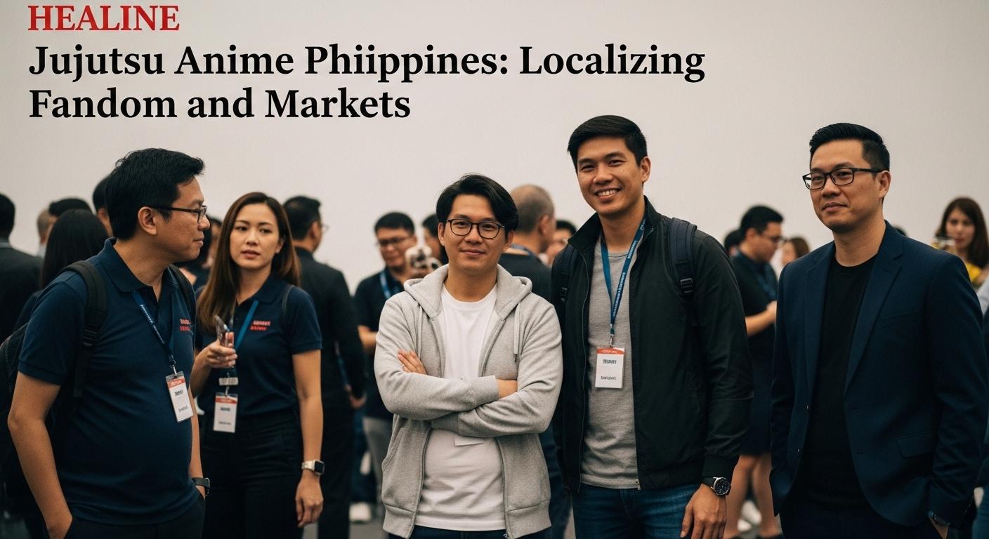 Filipino anime fans at a convention featuring Jujutsu Kaisen posters.