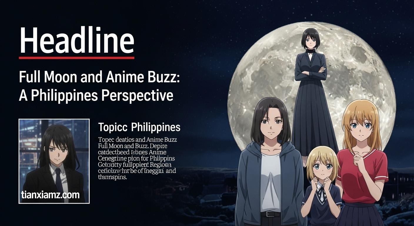 Anime fans under a full moon in a Philippine setting, watching a screen in a dim arcade.