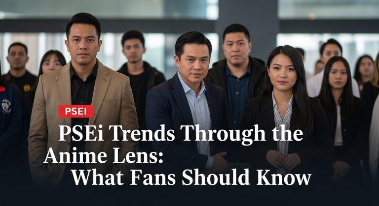 Editorial illustration: stock chart with anime elements representing psei impact on Philippine entertainment.