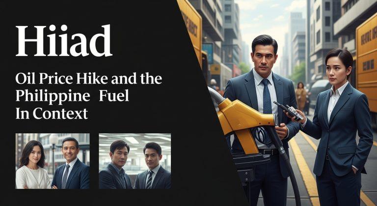Editorial graphic showing rising fuel prices at a Philippine gas station