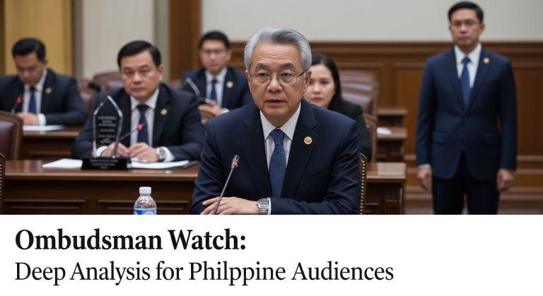Anime newsroom scene featuring a writer at a desk with ombudsman and Philippine motif imagery.