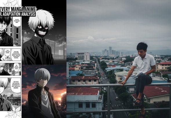 Editorial collage of manga and anime comparison for Tokyo Ghoul